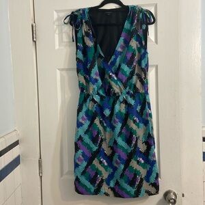 Banana Republic  Elegant Sleeveless V-Neck Multicolor Printed Dress Size 12